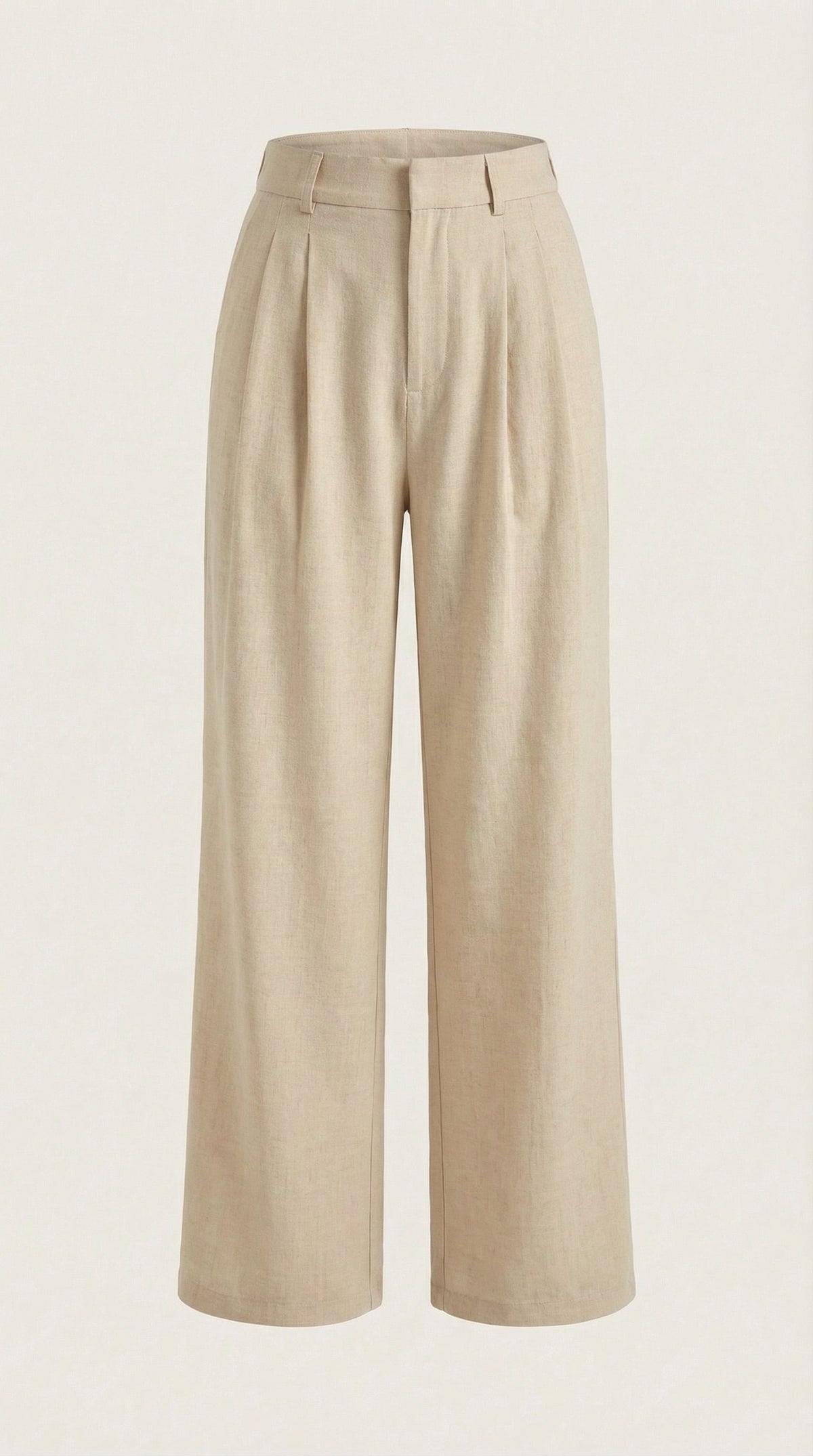 Beige wijde pantalon, hoge taille met plooien, vlak productbeeld