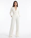 Witte jumpsuit met V-hals, lange mouwen en wijde broekspijpen